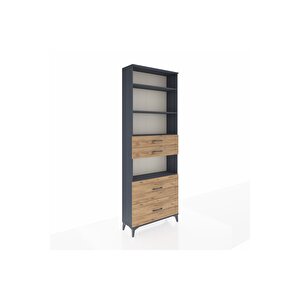 Arges Dolap 4 Raflı 4 Çekmeceli 88x30x243 Antrasit-çam