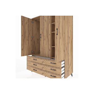 Kronos Dolap 5 Raflı 6 Çekmeceli Tek Askılı 132x59x195 Çam-çam/çam