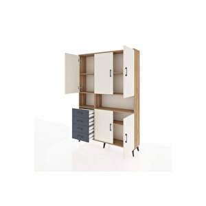 Arges Dolap 7 Raflı 4 Çekmeceli 5 Kapaklı 132x30x195 Çam-aytaşı/antrasit