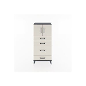 Hyperion Dolap Tek Raflı 4 Çekmeceli 2 Kapaklı 60x44x134 Antrasit-aytaşı