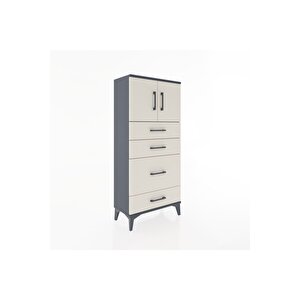 Hyperion Dolap Tek Raflı 4 Çekmeceli 2 Kapaklı 60x44x134 Antrasit-aytaşı