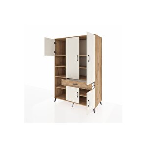 Kronos Dolap 8 Raflı Tek Çekmeceli 5 Kapaklı 132x59x195 Çam-aytaşı/çam