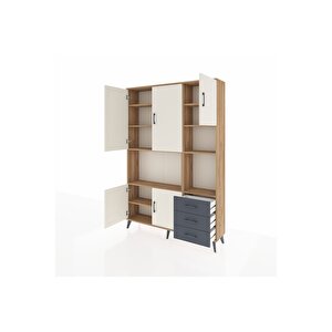 Arges Dolap 9 Raflı 3 Çekmeceli 5 Kapaklı 132x30x195 Çam-aytaşı/antrasit