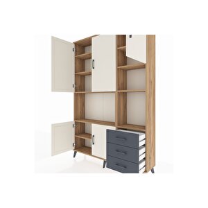 Arges Dolap 9 Raflı 3 Çekmeceli 5 Kapaklı 132x30x195 Çam-aytaşı/antrasit