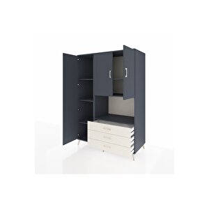 Kronos Dolap 6 Raflı 3 Çekmeceli 3 Kapaklı 132x59x195 Antrasit-antrasit/aytaşı