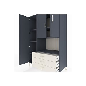 Kronos Dolap 6 Raflı 3 Çekmeceli 3 Kapaklı 132x59x195 Antrasit-antrasit/aytaşı
