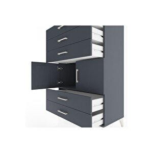 Hyperion Dolap Tek Raflı 5 Çekmeceli 2 Kapaklı 88x44x134 Antrasit-antrasit