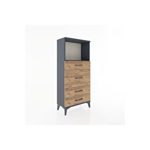 Hyperion Dolap Tek Raflı 4 Çekmeceli 60x44x134 Antrasit-çam