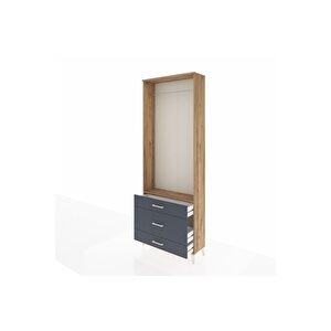 Arges Dolap Tek Raflı 3 Çekmeceli Tek Askılı 88x30x243 Çam-antrasit