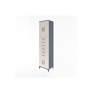 Hyperion Dolap 3 Raflı 6 Çekmeceli 4 Kapaklı 60x44x243 Antrasit-aytaşı