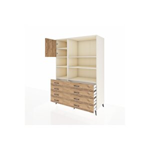 Kronos Dolap 7 Raflı 8 Çekmeceli Tek Kapaklı  132x59x195 Aytaşı-çam/çam