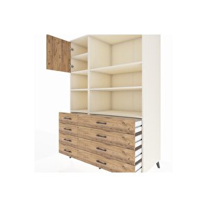Kronos Dolap 7 Raflı 8 Çekmeceli Tek Kapaklı  132x59x195 Aytaşı-çam/çam