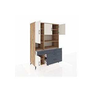 Kronos Dolap 9 Raflı 4 Çekmeceli 4 Kapaklı 132x59x195 Çam-aytaşı/antrasit