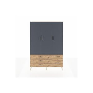 Arges Dolap 5 Raflı 5 Çekmeceli Tek Askılı 132x30x195 Aytaşı-antrasit/çam