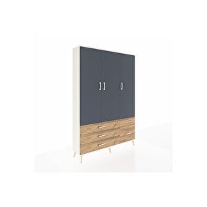 Arges Dolap 5 Raflı 5 Çekmeceli Tek Askılı 132x30x195 Aytaşı-antrasit/çam