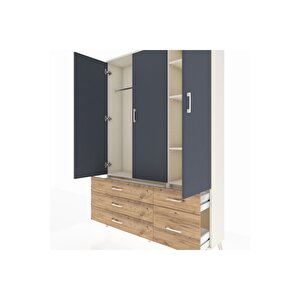 Arges Dolap 5 Raflı 5 Çekmeceli Tek Askılı 132x30x195 Aytaşı-antrasit/çam