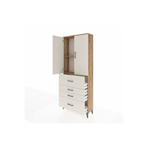 Arges Dolap 2 Raflı 4 Çekmeceli 2 Kapaklı 88x30x221 Çam-aytaşı