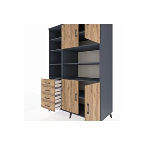 Kronos Dolap 9 Raflı 4 Çekmeceli 4 Kapaklı 132x59x195 Antrasit-çam/çam