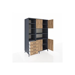 Kronos Dolap 9 Raflı 4 Çekmeceli 4 Kapaklı 132x59x195 Antrasit-çam/çam