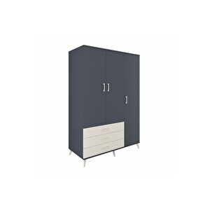 Kronos Dolap 6 Raflı 3 Çekmeceli Tek Askılı 132x59x195 Antrasit-antrasit/aytaşı