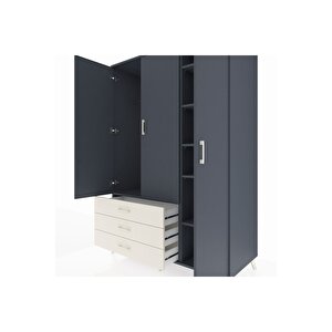 Kronos Dolap 6 Raflı 3 Çekmeceli Tek Askılı 132x59x195 Antrasit-antrasit/aytaşı