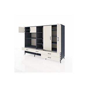 Kronos Dolap 12 Raflı 4 Çekmeceli 4 Kapaklı 220x59x163 Antrasit-aytaşı