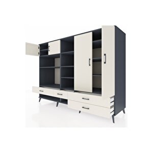 Kronos Dolap 12 Raflı 4 Çekmeceli 4 Kapaklı 220x59x163 Antrasit-aytaşı