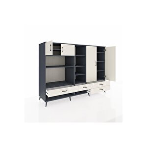 Kronos Dolap 12 Raflı 4 Çekmeceli 4 Kapaklı 220x59x163 Antrasit-aytaşı