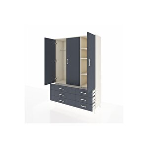 Hyperion Gardrop 5 Raflı 6 Çekmeceli Tek Askılı 132x44x195 Aytaşı-antrasit