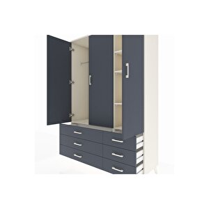 Hyperion Gardrop 5 Raflı 6 Çekmeceli Tek Askılı 132x44x195 Aytaşı-antrasit