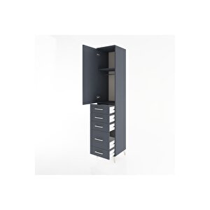 Hyperion Dolap 2 Raflı 5 Çekmeceli Tek Askılı 44x44x221 Antrasit-antrasit