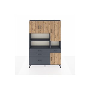 Arges Dolap 9 Raflı 4 Çekmeceli 4 Kapaklı 132x30x195 Antrasit-çam/antrasit