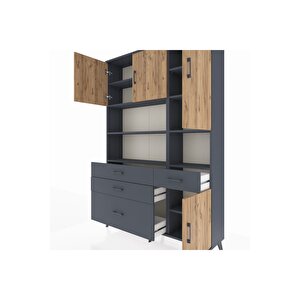 Arges Dolap 9 Raflı 4 Çekmeceli 4 Kapaklı 132x30x195 Antrasit-çam/antrasit