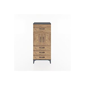 Hyperion Dolap Tek Raflı 4 Çekmeceli 2 Kapaklı 60x44x134 Antrasit-çam