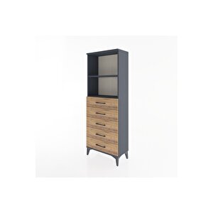 Arges Dolap 2 Raflı 5 Çekmeceli 60x30x163 Antrasit-çam