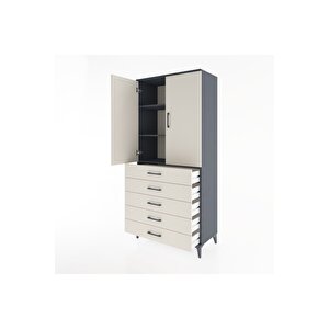 Hyperion Dolap 3 Raflı 5 Çekmeceli 2 Kapaklı 88x44x195 Antrasit-aytaşı