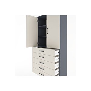 Hyperion Dolap 3 Raflı 5 Çekmeceli 2 Kapaklı 88x44x195 Antrasit-aytaşı