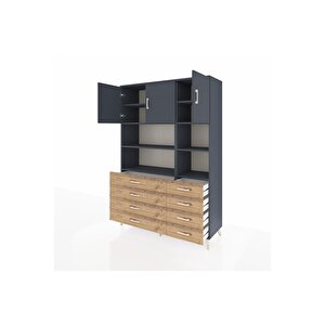 Hyperion Dolap 8 Raflı 8 Çekmeceli 3 Kapaklı 132x44x195 Antrasit-antrasit/çam