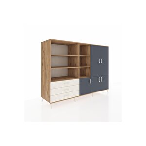 Kronos Dolap 11 Raflı 3 Çekmeceli 5 Kapaklı 220x59x163 Çam-antrasit/aytaşı