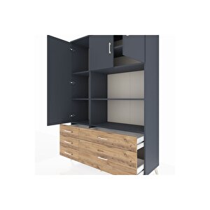 Hyperion Dolap 7 Raflı 5 Çekmeceli 3 Kapaklı 132x44x195 Antrasit-antrasit/çam