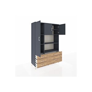 Hyperion Dolap 7 Raflı 5 Çekmeceli 3 Kapaklı 132x44x195 Antrasit-antrasit/çam