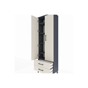 Arges Dolap 5 Raflı 2 Çekmeceli 2 Kapaklı 60x30x182 Antrasit-aytaşı