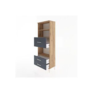 Arges Dolap 3 Raflı 3 Çekmeceli 60x30x163 Çam-antrasit