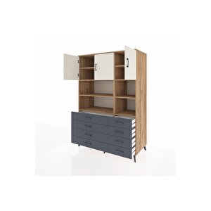 Kronos Dolap 8 Raflı 8 Çekmeceli 3 Kapaklı 132x59x195 Çam-aytaşı/antrasit