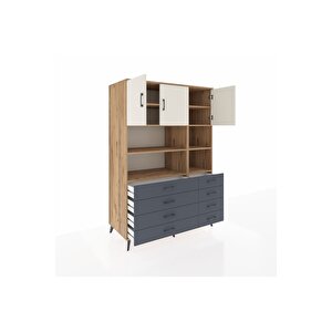 Kronos Dolap 8 Raflı 8 Çekmeceli 3 Kapaklı 132x59x195 Çam-aytaşı/antrasit