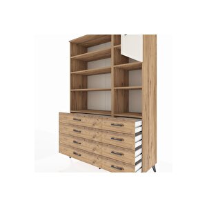 Hyperion Dolap 8 Raflı 8 Çekmeceli Tek Kapaklı  132x44x195 Çam-aytaşı/çam