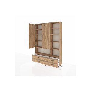 Arges Gardrop 10 Raflı 4 Çekmeceli 2 Kapaklı 132x30x195 Çam-çam