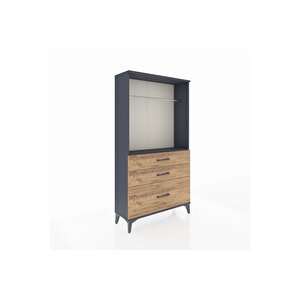 Arges Dolap Tek Raflı 3 Çekmeceli Tek Askılı 88x30x163 Antrasit-çam