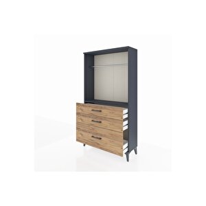 Arges Dolap Tek Raflı 3 Çekmeceli Tek Askılı 88x30x163 Antrasit-çam
