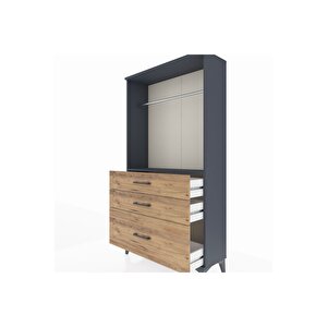Arges Dolap Tek Raflı 3 Çekmeceli Tek Askılı 88x30x163 Antrasit-çam